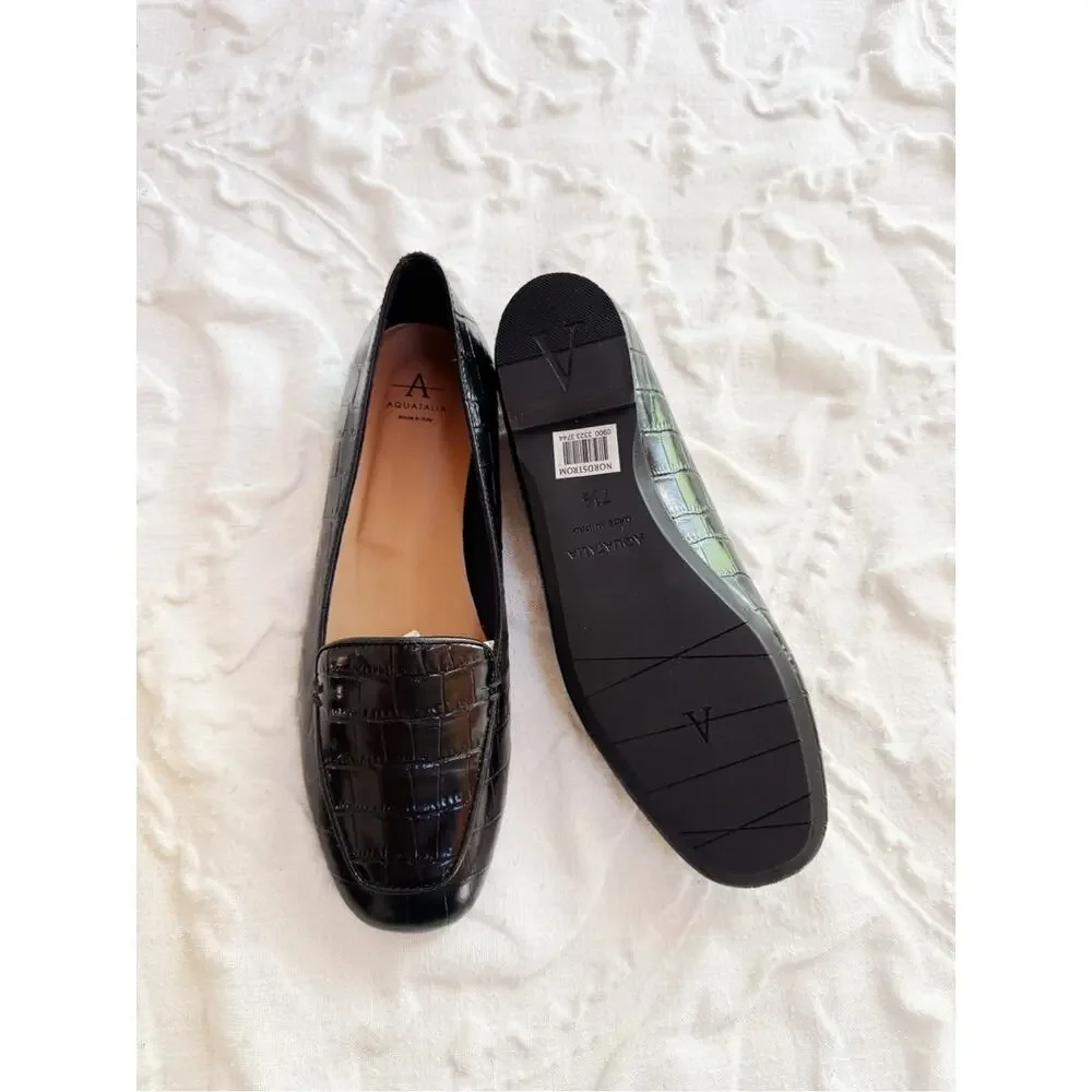 Aquatalia Judie Luxe Croc Embossed Flat Size 7.5 New